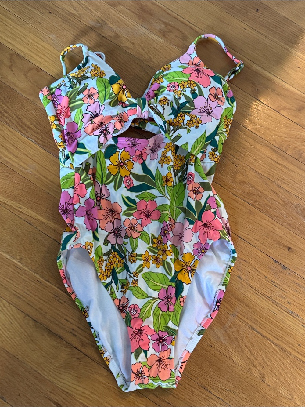 Floral One-Piece Swimsuit - Pink & Green